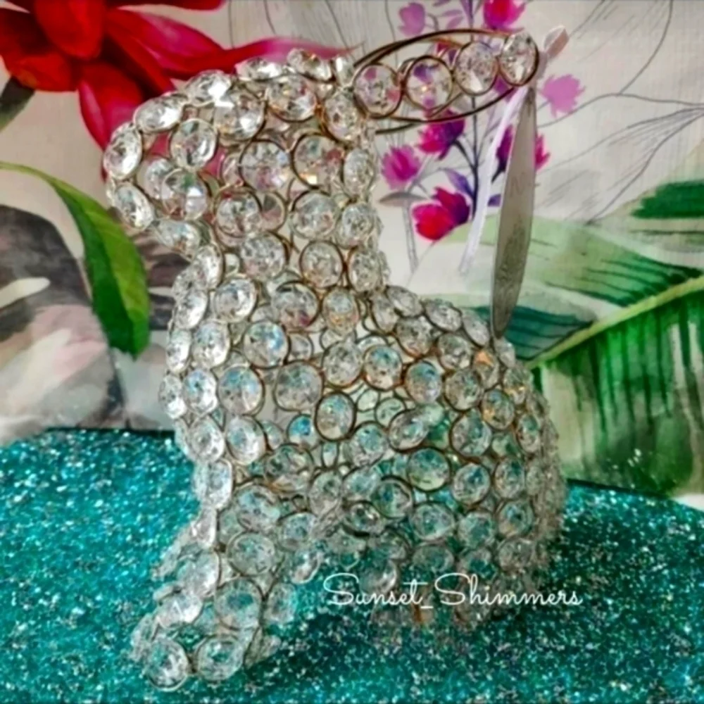 BEADED Crystal Rhinestone Gem Luxe Sitting Easter Bunny Rabbit Egg Decor Figure